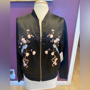 NWT black embroidered bomber jacket.